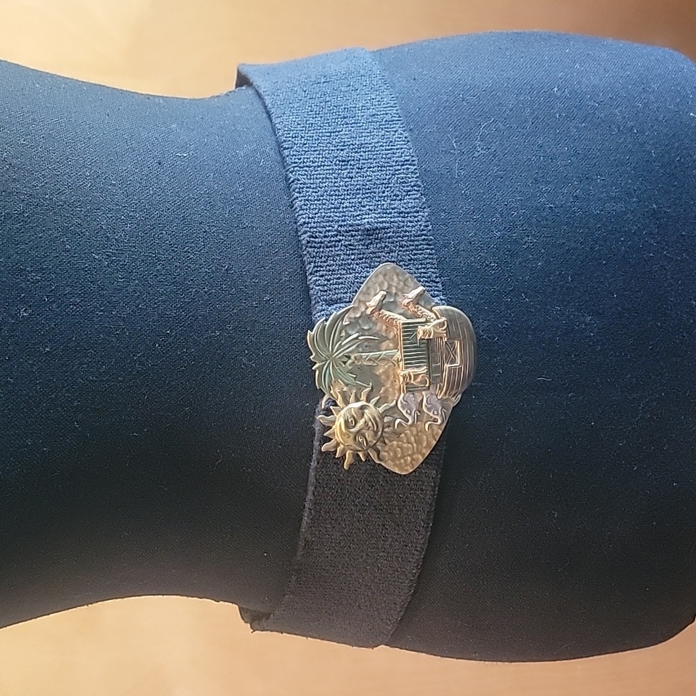 Vintage Elastic Fabric Belt with Metal Decorative Buckle, approx. 30 inch long